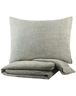 Waffle Light Gray Duvet Set With Two Standard Shams Home
