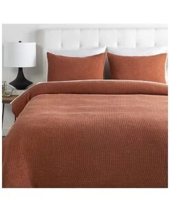 Waffle Burnt Orange Duvet Set With Two Standard Shams Home