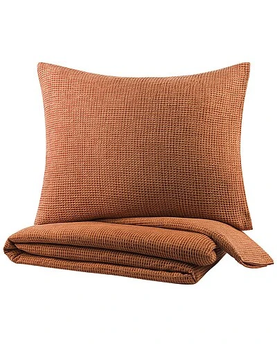 Waffle Burnt Orange Duvet Set With Two Standard Shams Home - Image 2