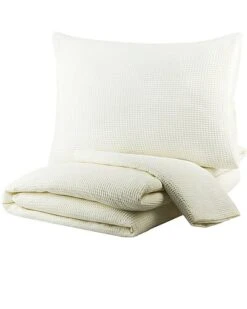 Waffle White Duvet Set With Two Standard Shams Home